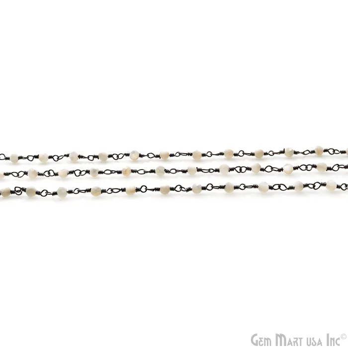 GemMartUSA Necklaces Mother Of Pearl 253mm Oxidized Beaded Wire Wrapped Rosary Chain