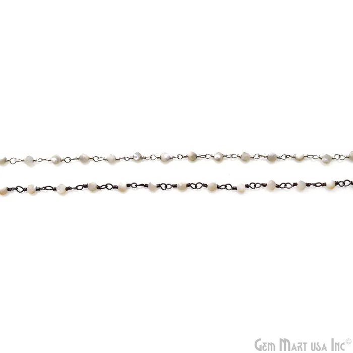GemMartUSA Necklaces Mother Of Pearl 253mm Oxidized Beaded Wire Wrapped Rosary Chain