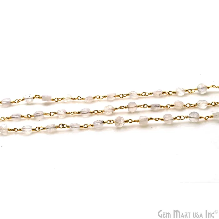 GemMartUSA Necklaces Rainbow Coin 45mm Gold Wire Wrapped Rosary Chain
