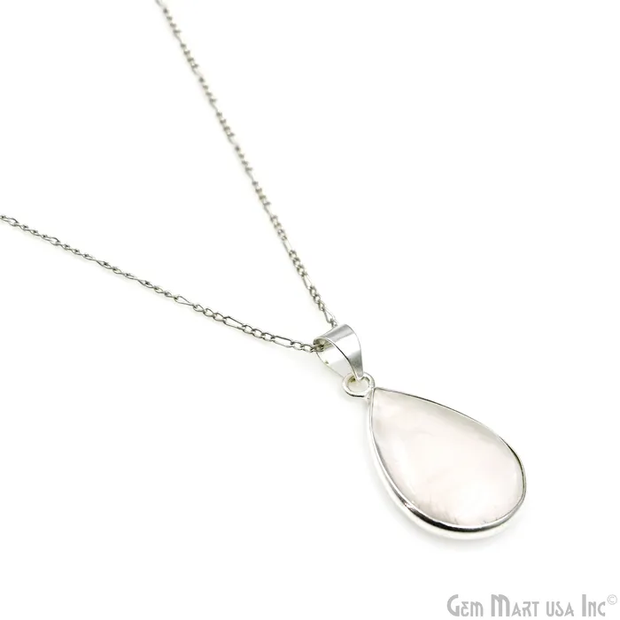GemMartUSA Necklaces Rose Quartz Gemstone Pears 32x20mm Sterling Silver Necklace Pendant 1PC