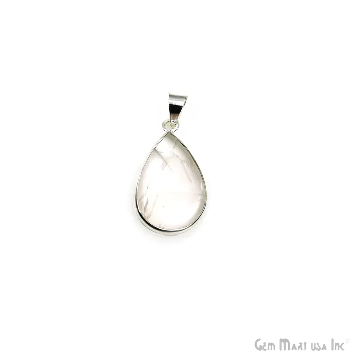 GemMartUSA Necklaces Rose Quartz Gemstone Pears 32x20mm Sterling Silver Necklace Pendant 1PC