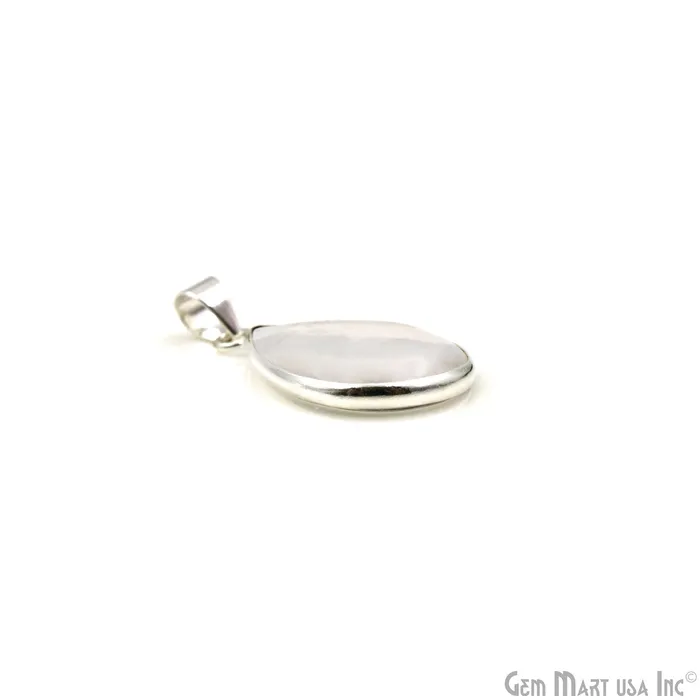 GemMartUSA Necklaces Rose Quartz Gemstone Pears 32x20mm Sterling Silver Necklace Pendant 1PC