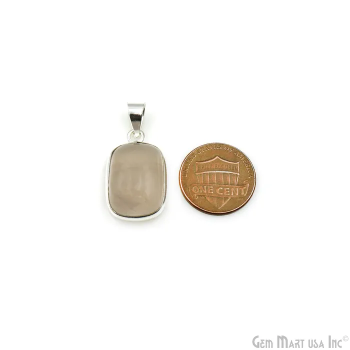 GemMartUSA Necklaces Rose Quartz Gemstone Rectangle 24x15mm Sterling Silver Necklace Pendant 1PC
