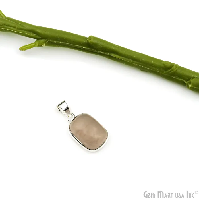 GemMartUSA Necklaces Rose Quartz Gemstone Rectangle 24x15mm Sterling Silver Necklace Pendant 1PC