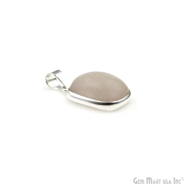 GemMartUSA Necklaces Rose Quartz Gemstone Rectangle 24x15mm Sterling Silver Necklace Pendant 1PC