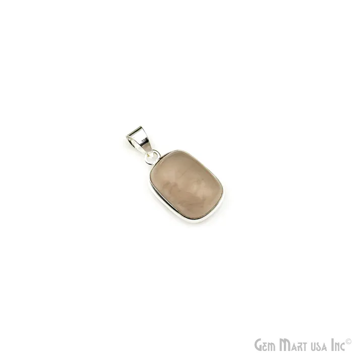 GemMartUSA Necklaces Rose Quartz Gemstone Rectangle 24x15mm Sterling Silver Necklace Pendant 1PC