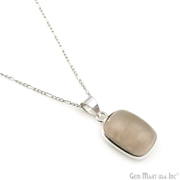 GemMartUSA Necklaces Rose Quartz Gemstone Rectangle 24x15mm Sterling Silver Necklace Pendant 1PC