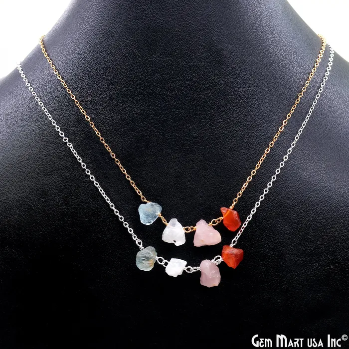 GemMartUSA Necklaces Rough Multi Gemstone Gold Wire Wrapped Necklace Chain 21 Inch GemMartUSA Necklaces Rough Multi Gemstone Gold Wire Wrapped Necklace Chain 21 Inch