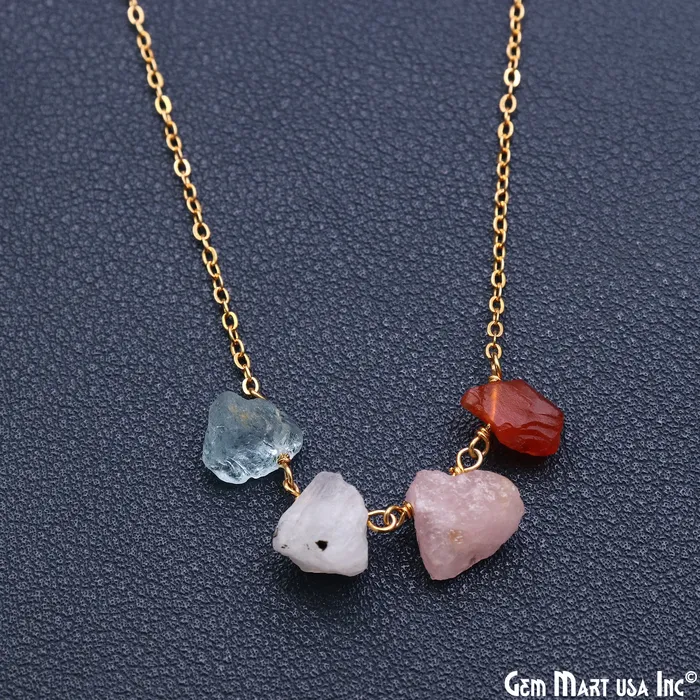 GemMartUSA Necklaces Rough Multi Gemstone Gold Wire Wrapped Necklace Chain 21 Inch GemMartUSA Necklaces Rough Multi Gemstone Gold Wire Wrapped Necklace Chain 21 Inch
