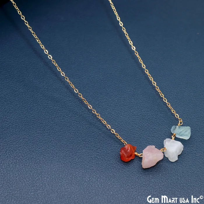 GemMartUSA Necklaces Rough Multi Gemstone Gold Wire Wrapped Necklace Chain 21 Inch GemMartUSA Necklaces Rough Multi Gemstone Gold Wire Wrapped Necklace Chain 21 Inch