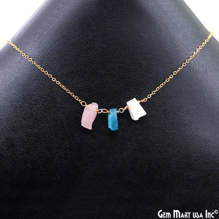 GemMartUSA Necklaces Rough Multi Gemstone Gold Wire Wrapped Necklace Chain 21 Inch GemMartUSA Necklaces Rough Multi Gemstone Gold Wire Wrapped Necklace Chain 21 Inch