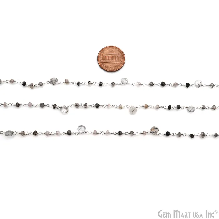 GemMartUSA Necklaces Rutilated Faceted Beads Silver Wire Wrapped Beads Rosary Chain GemMartUSA Necklaces Rutilated Faceted Beads Silver Wire Wrapped Beads Rosary Chain