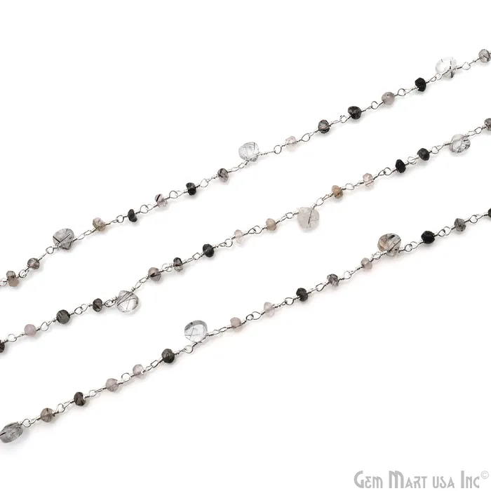 GemMartUSA Necklaces Rutilated Faceted Beads Silver Wire Wrapped Beads Rosary Chain GemMartUSA Necklaces Rutilated Faceted Beads Silver Wire Wrapped Beads Rosary Chain