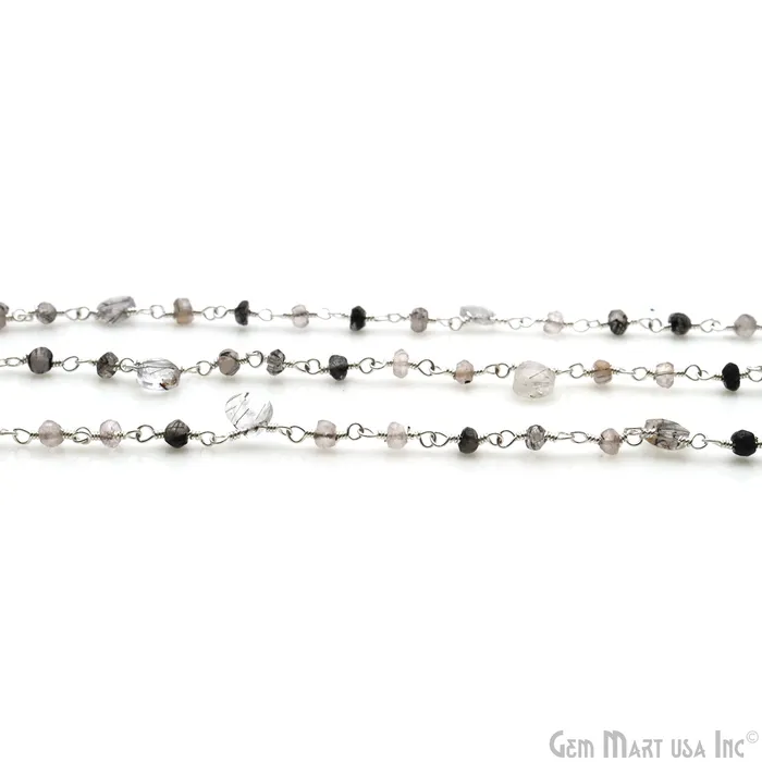 GemMartUSA Necklaces Rutilated Faceted Beads Silver Wire Wrapped Beads Rosary Chain GemMartUSA Necklaces Rutilated Faceted Beads Silver Wire Wrapped Beads Rosary Chain