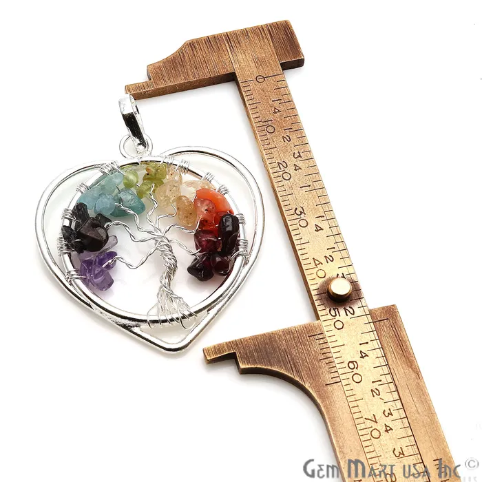 GemmartUSA Necklaces Tree of Life Multi Color Silver Wire Wrapped 43x40mm Round Heart Chakra Pendant GemmartUSA Necklaces Tree of Life Multi Color Silver Wire Wrapped 43x40mm Round Heart Chakra Pendant
