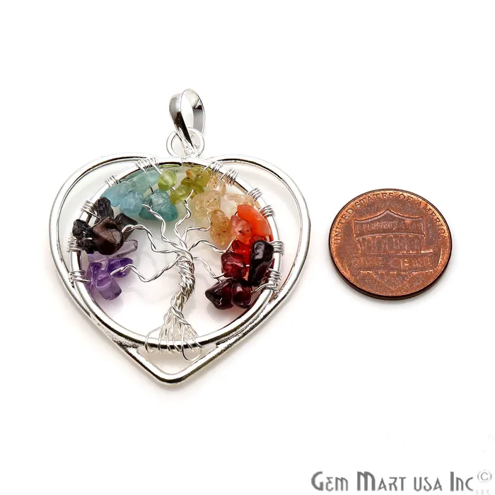 GemmartUSA Necklaces Tree of Life Multi Color Silver Wire Wrapped 43x40mm Round Heart Chakra Pendant GemmartUSA Necklaces Tree of Life Multi Color Silver Wire Wrapped 43x40mm Round Heart Chakra Pendant