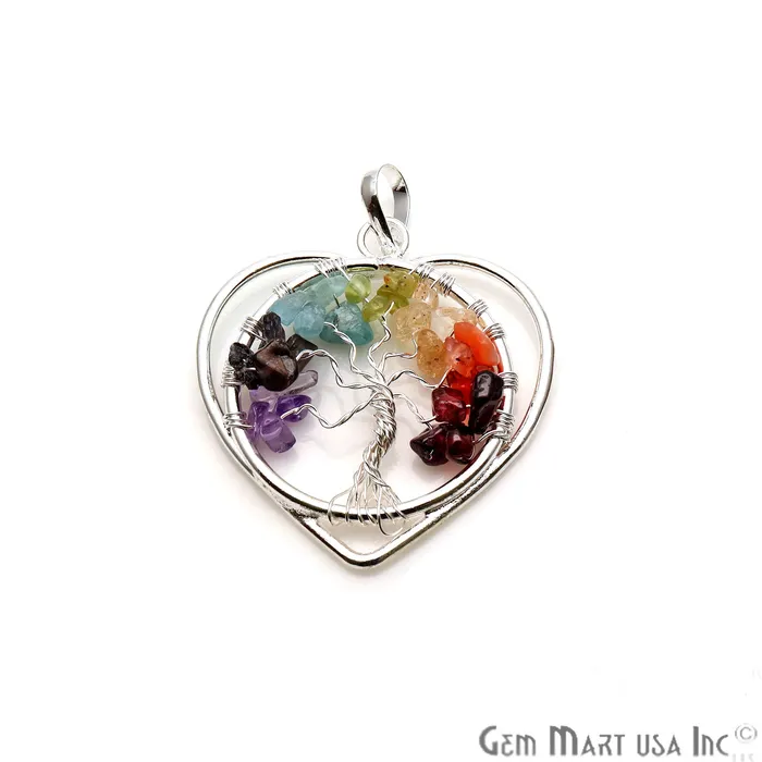 GemmartUSA Necklaces Tree of Life Multi Color Silver Wire Wrapped 43x40mm Round Heart Chakra Pendant GemmartUSA Necklaces Tree of Life Multi Color Silver Wire Wrapped 43x40mm Round Heart Chakra Pendant