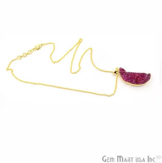 GemMartUSA One Of A Kind Pink Rough Druzy 44X15mm Gold Electroplated 18 Inch Chain With Pendant Necklaces GemMartUSA One Of A Kind Pink Rough Druzy 44X15mm Gold Electroplated 18 Inch Chain With Pendant Necklaces