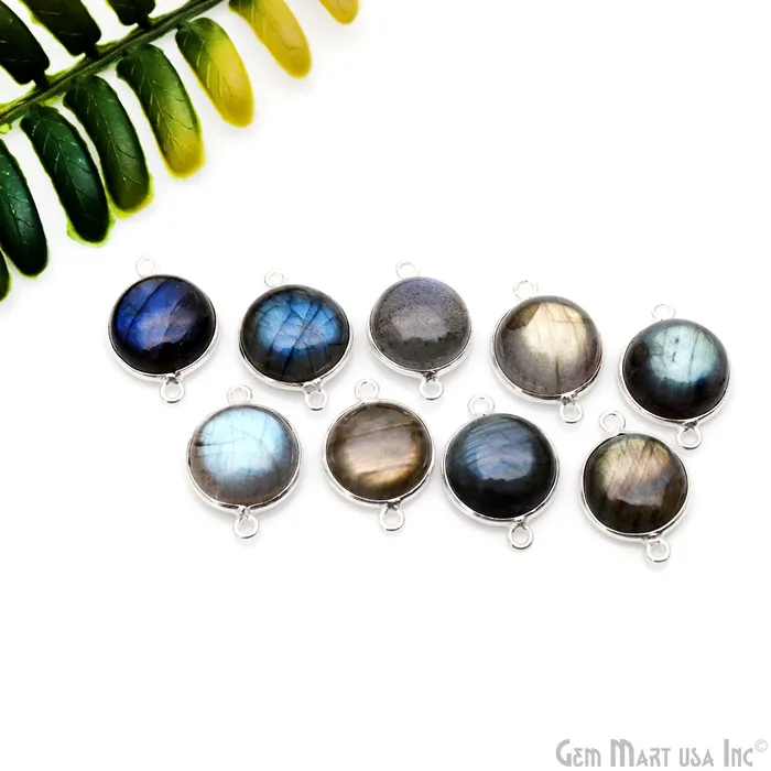 GemmartUSA Rings Flashy Labradorite Cabochon 13mm Round Double Bail Silver Plated Gemstone Connector GemmartUSA Rings Flashy Labradorite Cabochon 13mm Round Double Bail Silver Plated Gemstone Connector