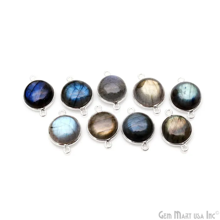 GemmartUSA Rings Flashy Labradorite Cabochon 13mm Round Double Bail Silver Plated Gemstone Connector GemmartUSA Rings Flashy Labradorite Cabochon 13mm Round Double Bail Silver Plated Gemstone Connector