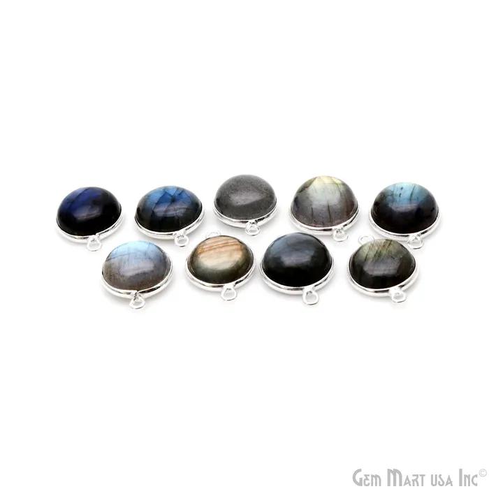 GemmartUSA Rings Flashy Labradorite Cabochon 13mm Round Double Bail Silver Plated Gemstone Connector GemmartUSA Rings Flashy Labradorite Cabochon 13mm Round Double Bail Silver Plated Gemstone Connector