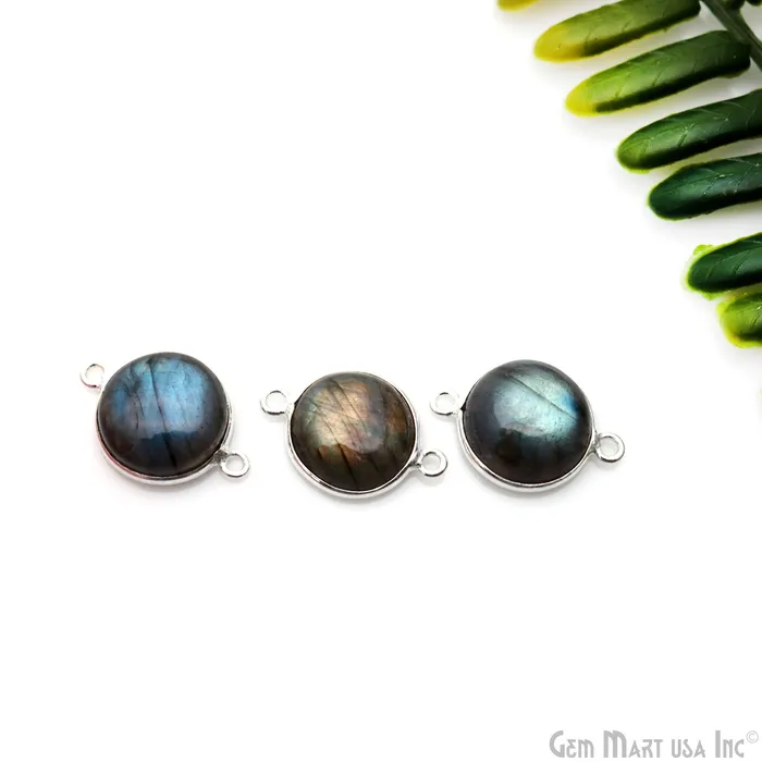 GemmartUSA Rings Flashy Labradorite Cabochon 13mm Round Double Bail Silver Plated Gemstone Connector GemmartUSA Rings Flashy Labradorite Cabochon 13mm Round Double Bail Silver Plated Gemstone Connector