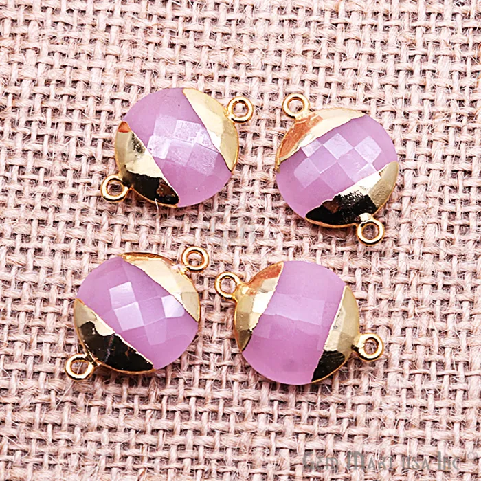 GemMartUSA Rose Chalcedony 16mm Round Gold Electroplated Double Bail Gemstone Connector Earrings GemMartUSA Rose Chalcedony 16mm Round Gold Electroplated Double Bail Gemstone Connector Earrings