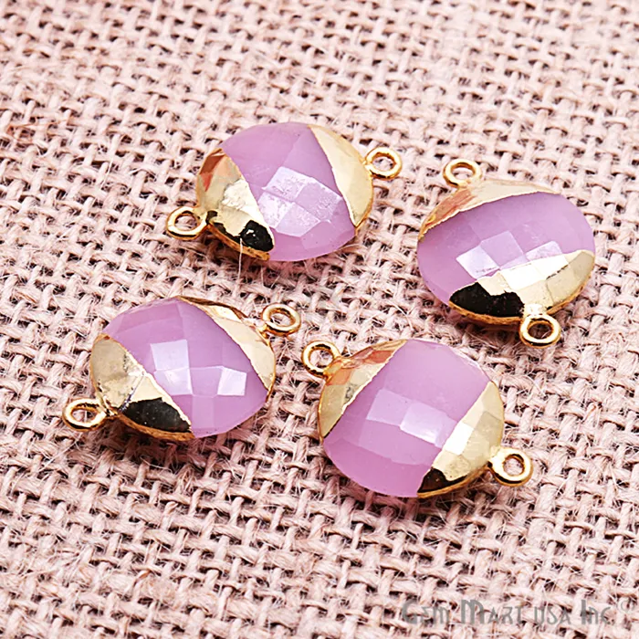 GemMartUSA Rose Chalcedony 16mm Round Gold Electroplated Double Bail Gemstone Connector Earrings