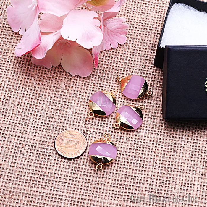 GemMartUSA Rose Chalcedony 16mm Round Gold Electroplated Double Bail Gemstone Connector Earrings