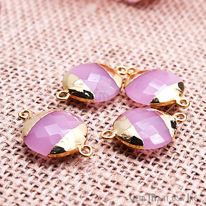GemMartUSA Rose Chalcedony 16mm Round Gold Electroplated Double Bail Gemstone Connector Earrings