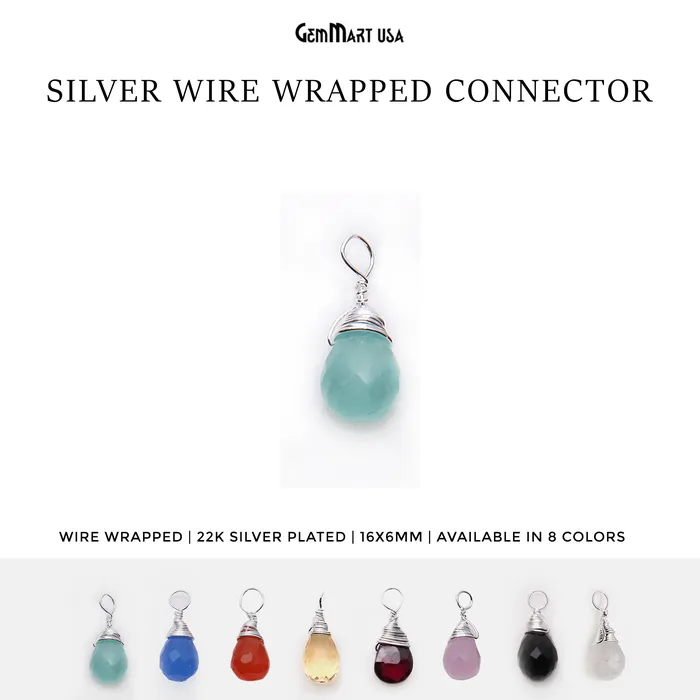 GemMartUSA Silver Wire Wrapped Drop Shape 16x6mm Single Bail Gemstone Connector Earrings GemMartUSA Silver Wire Wrapped Drop Shape 16x6mm Single Bail Gemstone Connector Earrings