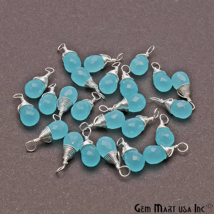 GemMartUSA Silver Wire Wrapped Drop Shape 16x6mm Single Bail Gemstone Connector Earrings GemMartUSA Silver Wire Wrapped Drop Shape 16x6mm Single Bail Gemstone Connector Earrings