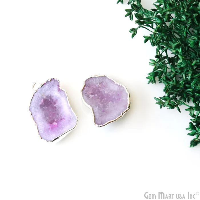 Geode Druzy 18x29mm Organic Silver Electroplated Single Bail Gemstone Earring Connector 1 Pair GemMartUSA Earrings Geode Druzy 18x29mm Organic Silver Electroplated Single Bail Gemstone Earring Connector 1 Pair GemMartUSA Earrings