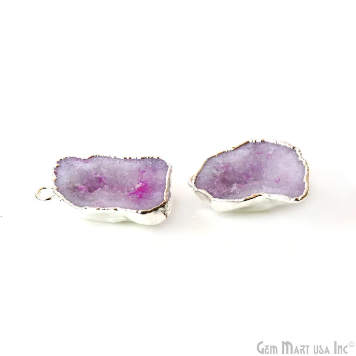 Geode Druzy 18x29mm Organic Silver Electroplated Single Bail Gemstone Earring Connector 1 Pair GemMartUSA Earrings Geode Druzy 18x29mm Organic Silver Electroplated Single Bail Gemstone Earring Connector 1 Pair GemMartUSA Earrings