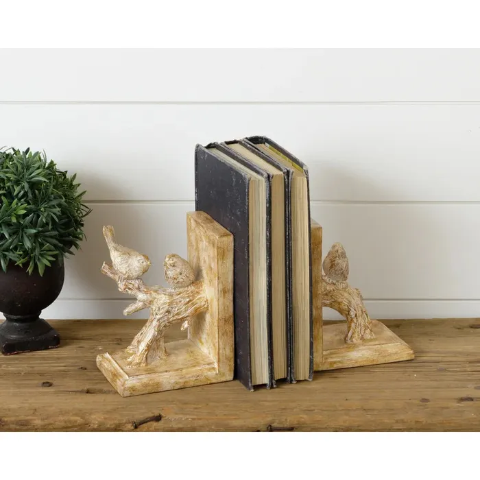 Gold Distressed Birds On Branch Bookends Audreys Earrings