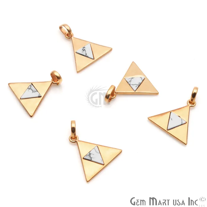 Howlite Triangle Pendant Two Tone 19mm Gold Pendant GemMartUSA Necklaces