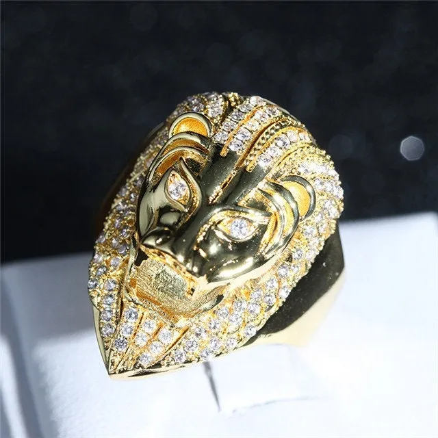 Iced out ring Lion Ring Diamond Lion Ring Leo ring Lion rings Iced Out Lion Ring Sphinx ring Mens Gold Ring Big Gold Ring Minx London Rings