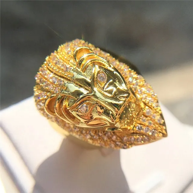 Iced out ring Lion Ring Diamond Lion Ring Leo ring Lion rings Iced Out Lion Ring Sphinx ring Mens Gold Ring Big Gold Ring Minx London Rings