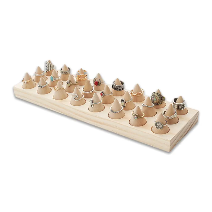 JPIDisplay Rings Natural Wood 24 Finger Ring Display