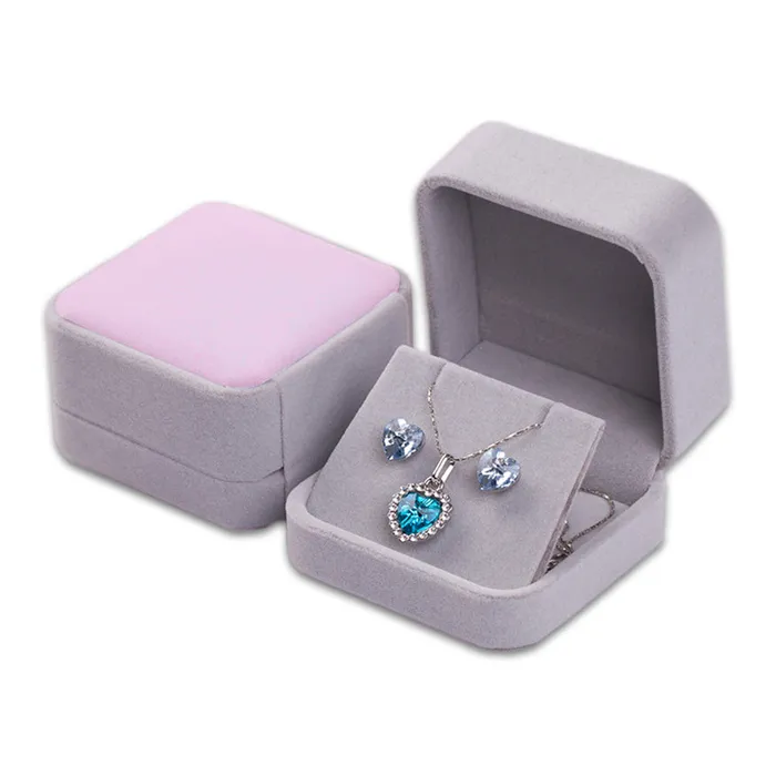 JPIDisplay Single Deluxe Plush Gray with Light Pink Top Velvet EarringPendant Box Earrings JPIDisplay Single Deluxe Plush Gray with Light Pink Top Velvet EarringPendant Box Earrings