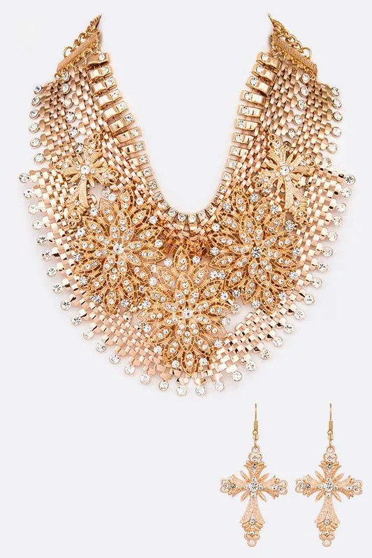 LA Jewelry Plaza Crystal Accent Statement Bib Necklace Set Necklaces