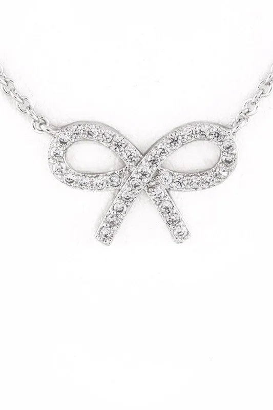LA Jewelry Plaza Necklaces CZ Bow Pendant Necklace