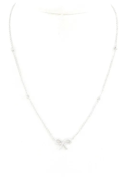 LA Jewelry Plaza Necklaces CZ Bow Pendant Necklace LA Jewelry Plaza Necklaces CZ Bow Pendant Necklace