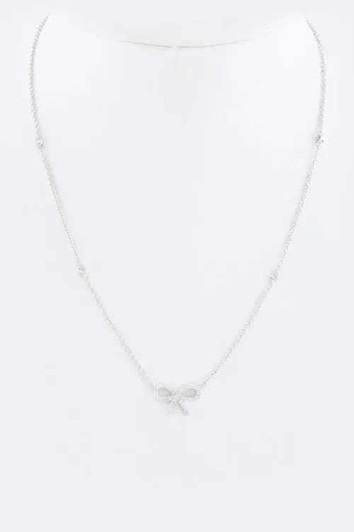 LA Jewelry Plaza Necklaces CZ Bow Pendant Necklace LA Jewelry Plaza Necklaces CZ Bow Pendant Necklace