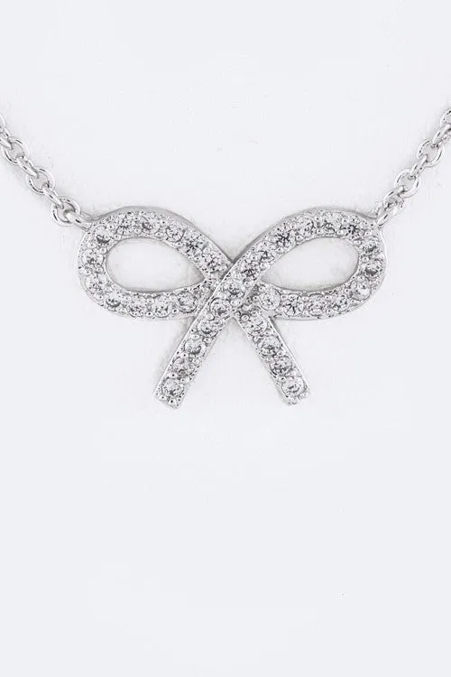 LA Jewelry Plaza Necklaces CZ Bow Pendant Necklace LA Jewelry Plaza Necklaces CZ Bow Pendant Necklace