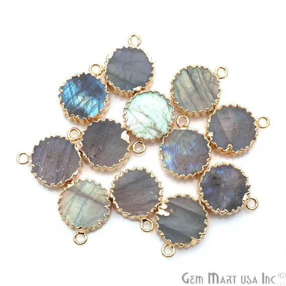 Labradorite 18x14mm Round Shape Single Bail Gold Plated Gemstone Connector Charm GemMartUSA Charm Necklaces Labradorite 18x14mm Round Shape Single Bail Gold Plated Gemstone Connector Charm GemMartUSA Charm Necklaces