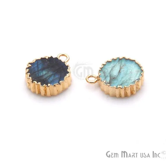 Labradorite 18x14mm Round Shape Single Bail Gold Plated Gemstone Connector Charm GemMartUSA Charm Necklaces