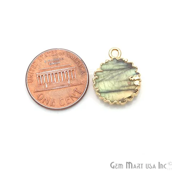 Labradorite 18x14mm Round Shape Single Bail Gold Plated Gemstone Connector Charm GemMartUSA Charm Necklaces