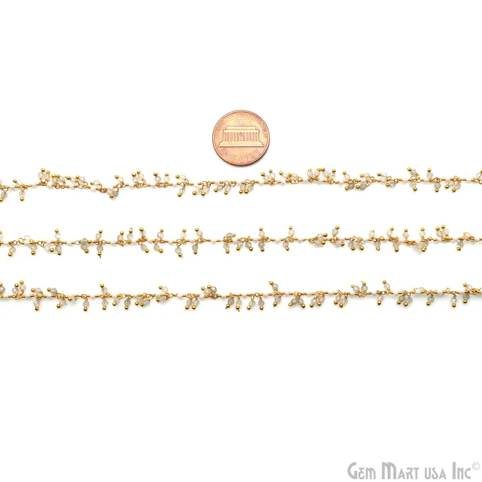 Labradorite Pearl Faceted Beads 225mm Gold Wire Wrapped Cluster Rosary Chain GemMartUSA Rings