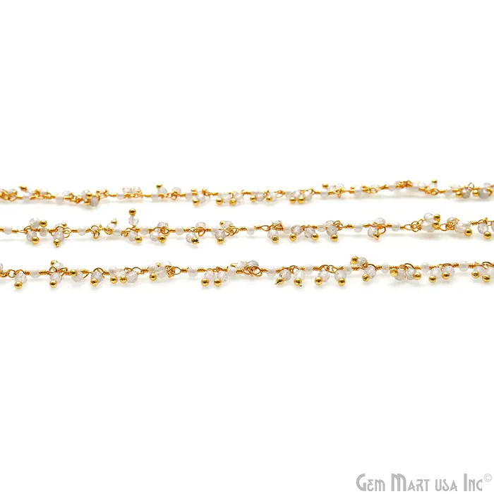 Labradorite Pearl Faceted Beads 225mm Gold Wire Wrapped Cluster Rosary Chain GemMartUSA Rings
